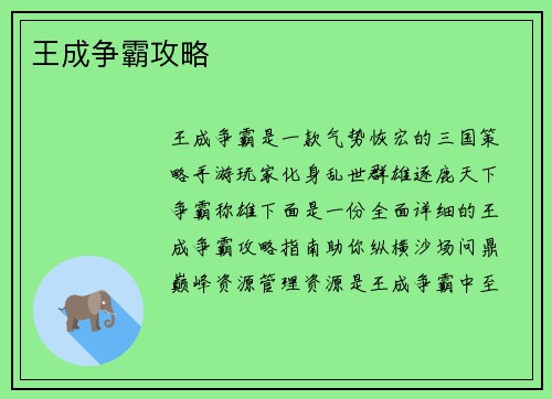 王成争霸攻略